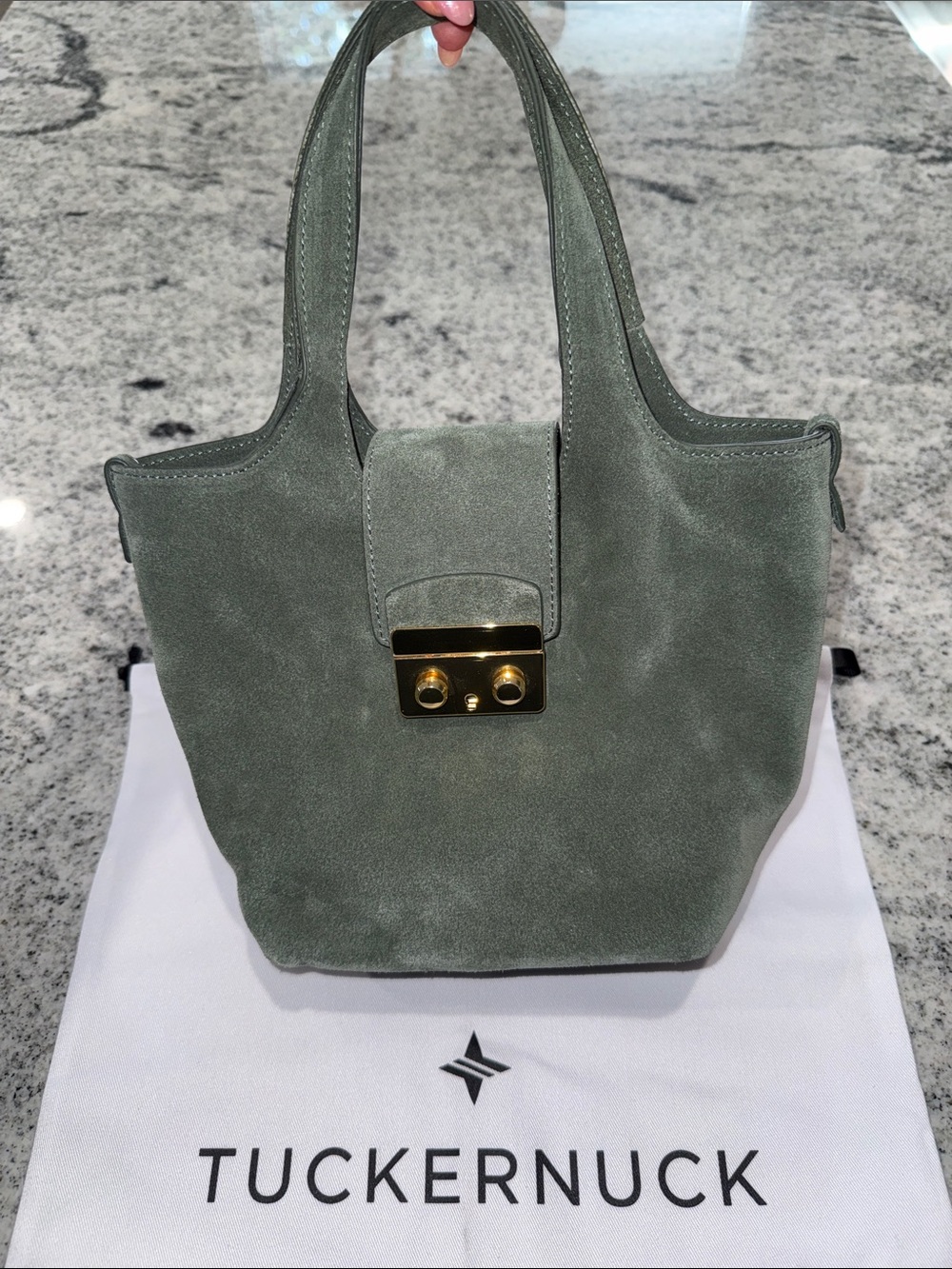 Tuckernuck Mini Market Tote in Olive Green Suede